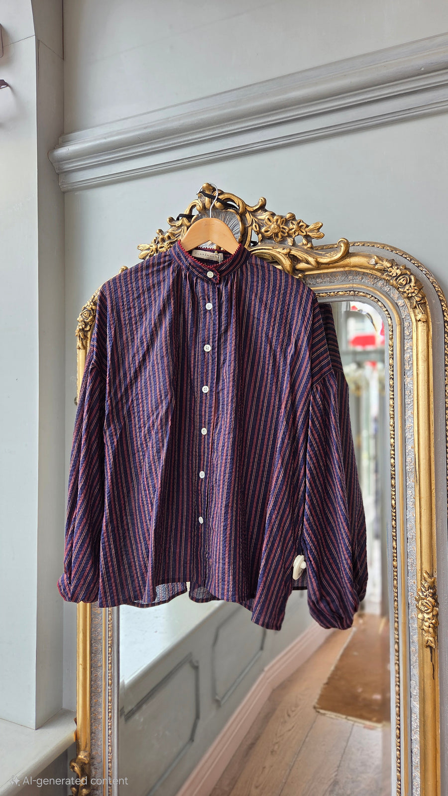 CLARAMONTE DELICE RHANDA BLOUSE IN NAVY/BORDEAUX STRIPES