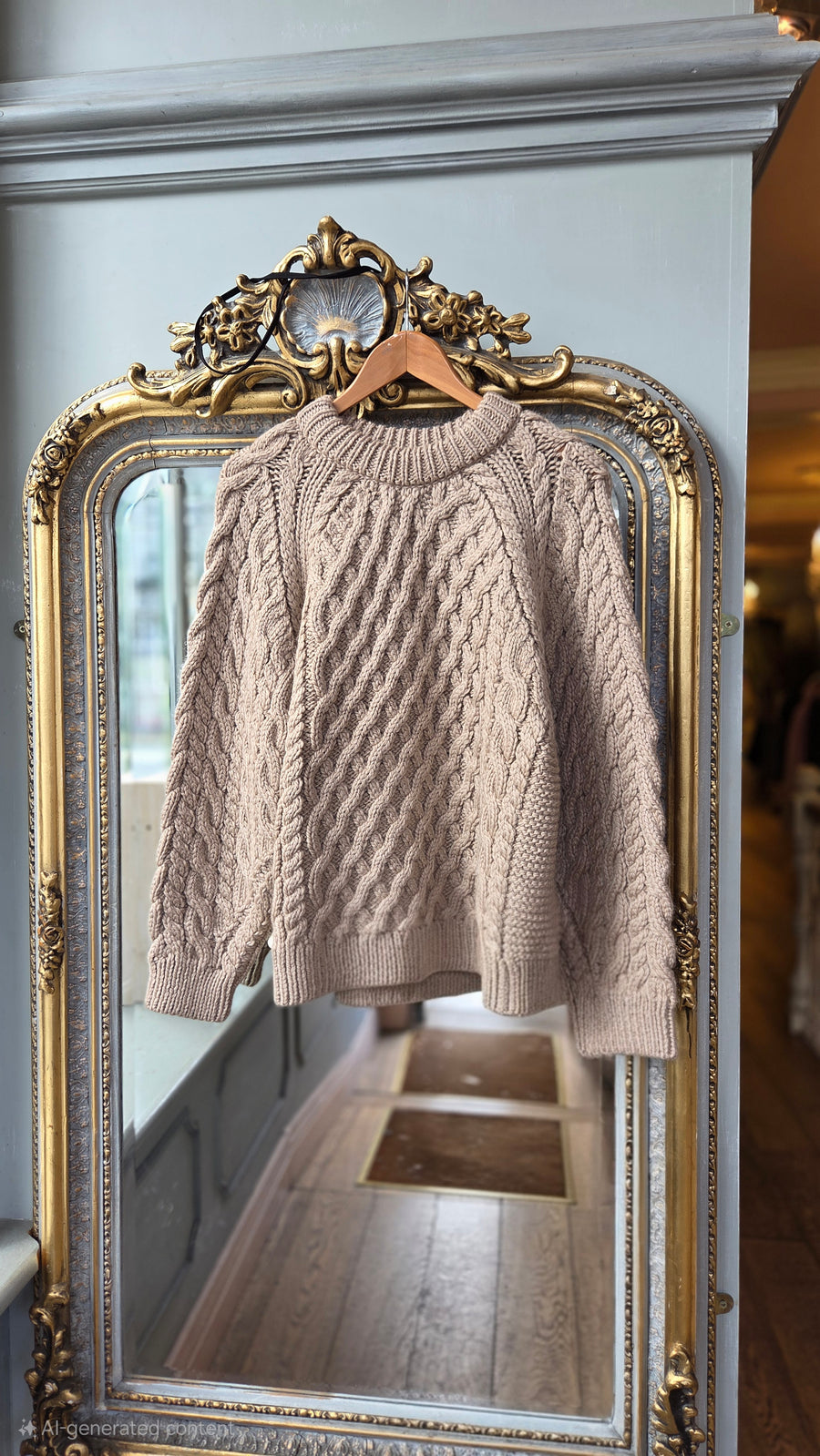 MR MITTENS CHUNKY CROSS HATCH  RAGLAN CREW NECK IN TAUPE