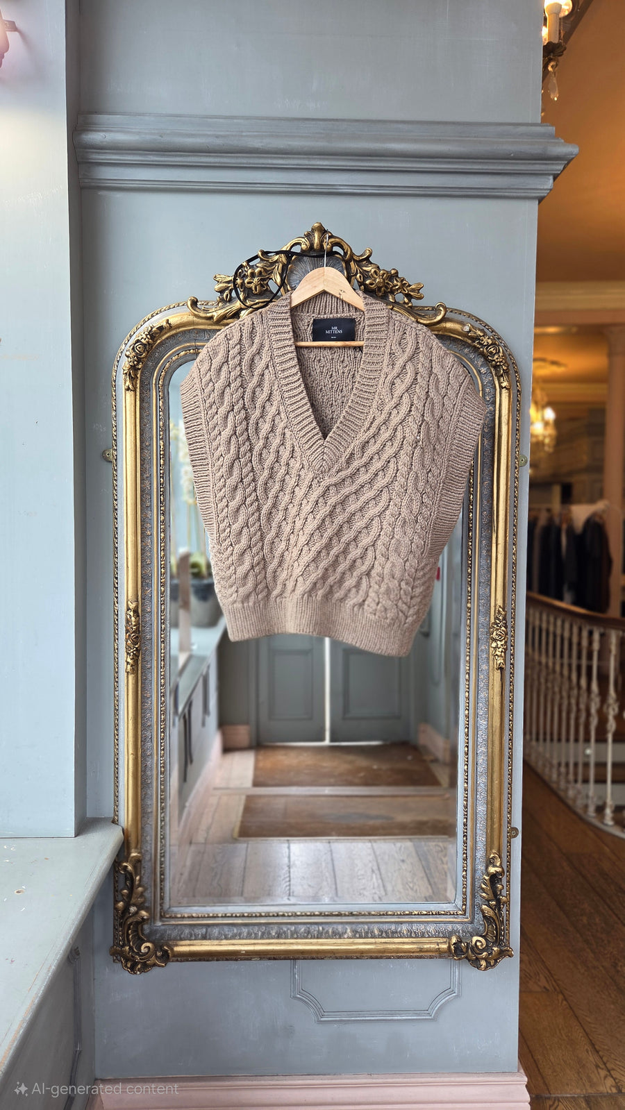 MR MITTENS CHUNKY CROSS HATCH STITCH MAXI VEST IN TAUPE