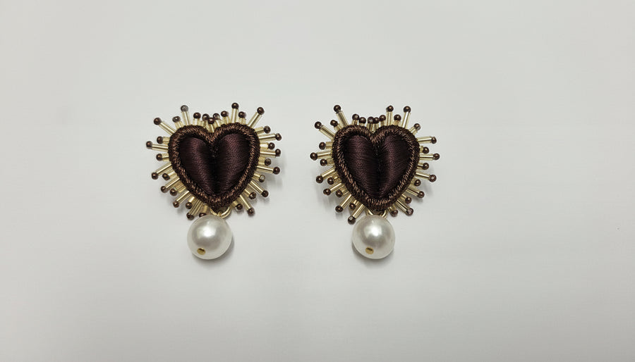 OLIVIA DAR MINI SPARKLE HEART WITH PEARL DROP IN BRONZE