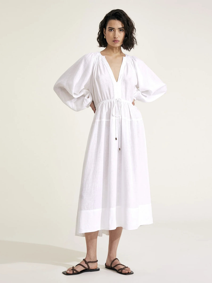 MONDO CORSINI VICTORINE LINEN DRESS IN WHITE