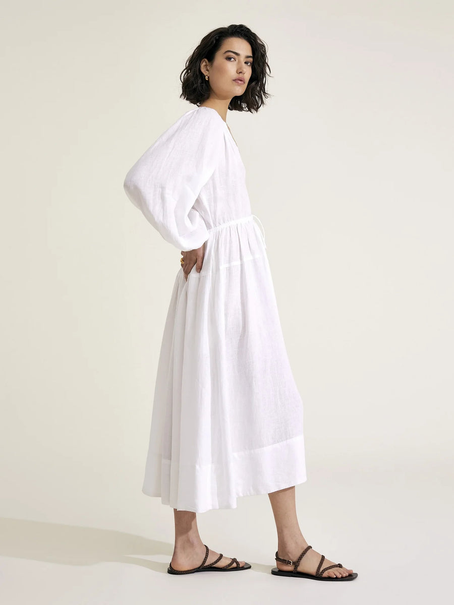 MONDO CORSINI VICTORINE LINEN DRESS IN WHITE