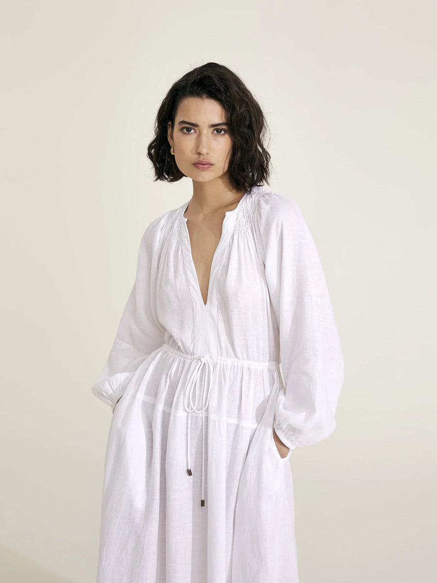 MONDO CORSINI VICTORINE LINEN DRESS IN WHITE