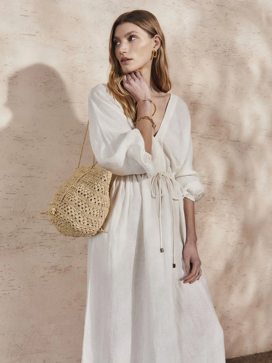MONDO CORSINI DANA LINEN DRESS IN PANNA (CREAM)