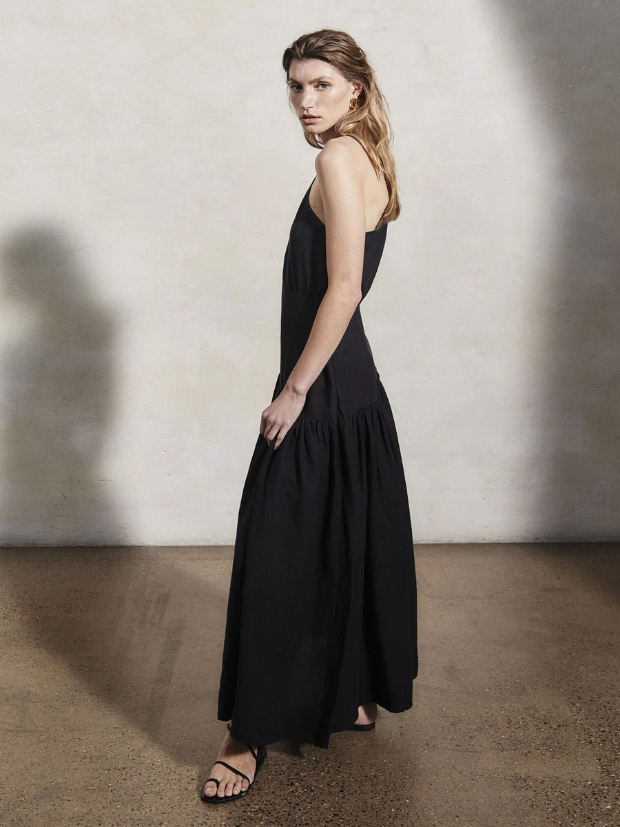 MONDO CORSINI MARIAM LINEN DRESS IN CAVIAR