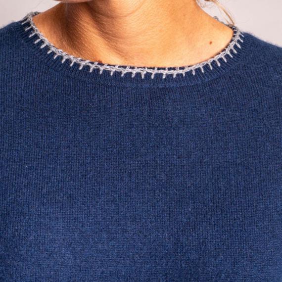 JUMPER 1234 BLANKET STITCH CREW NECK IN NAVY/MID GREY