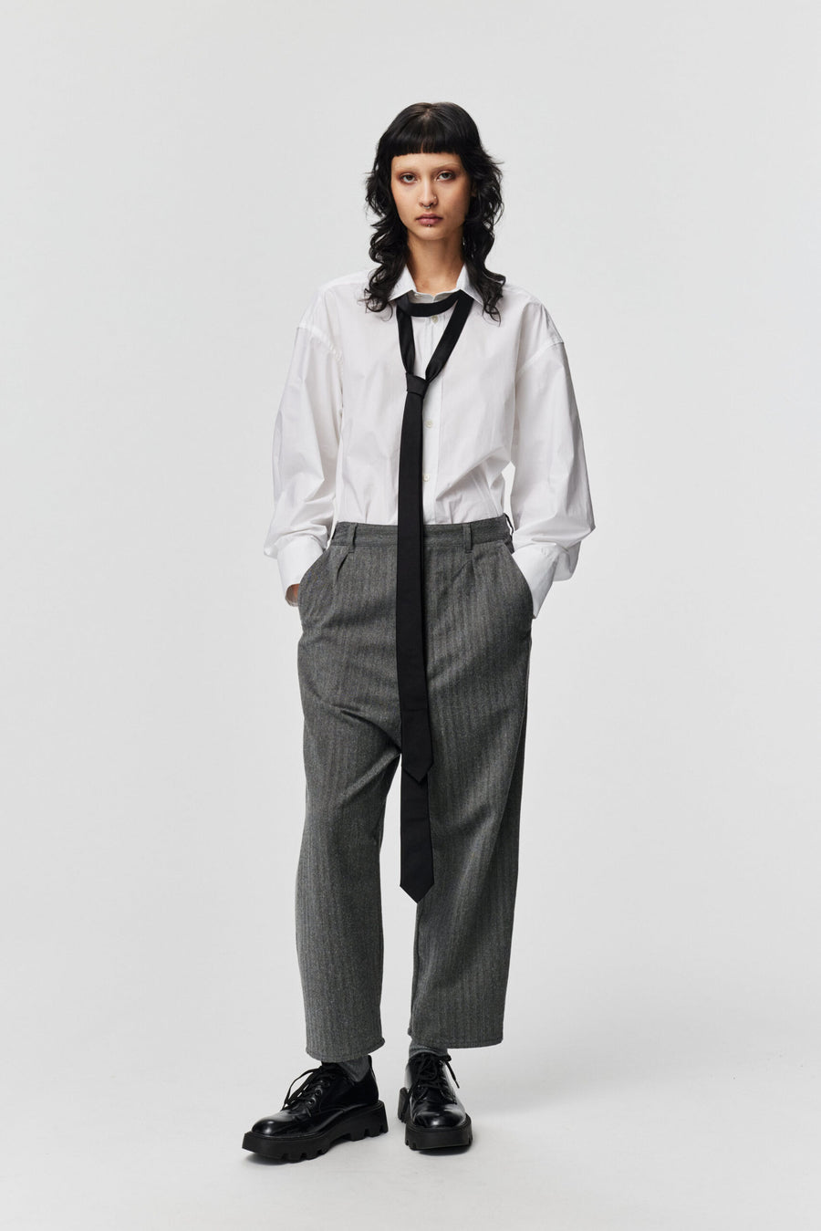 ADNYM OSOKO TROUSERS GREY HERRINGBONE