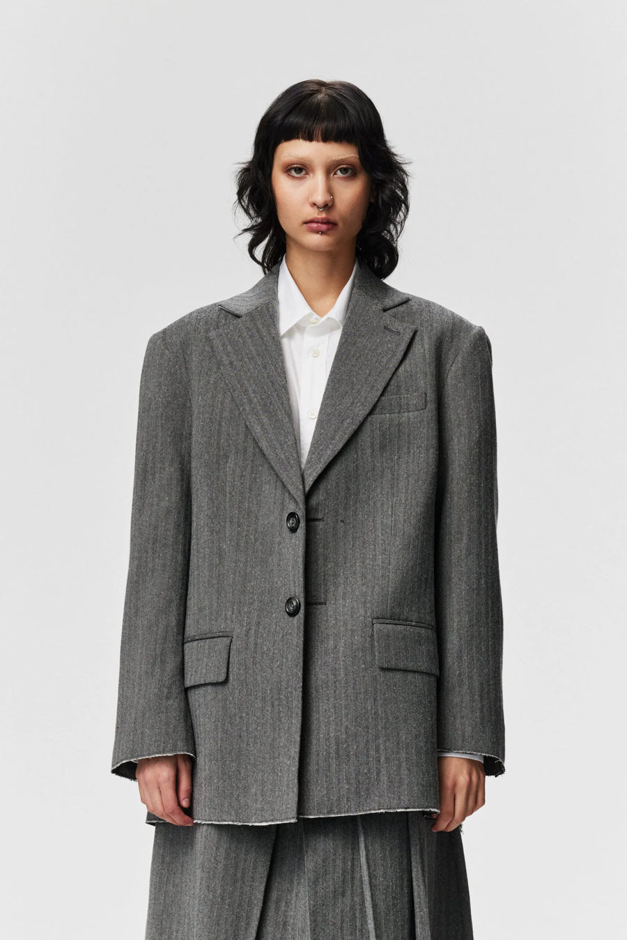 ADNYM LOKE JACKET IN GREY HERRINGBONE