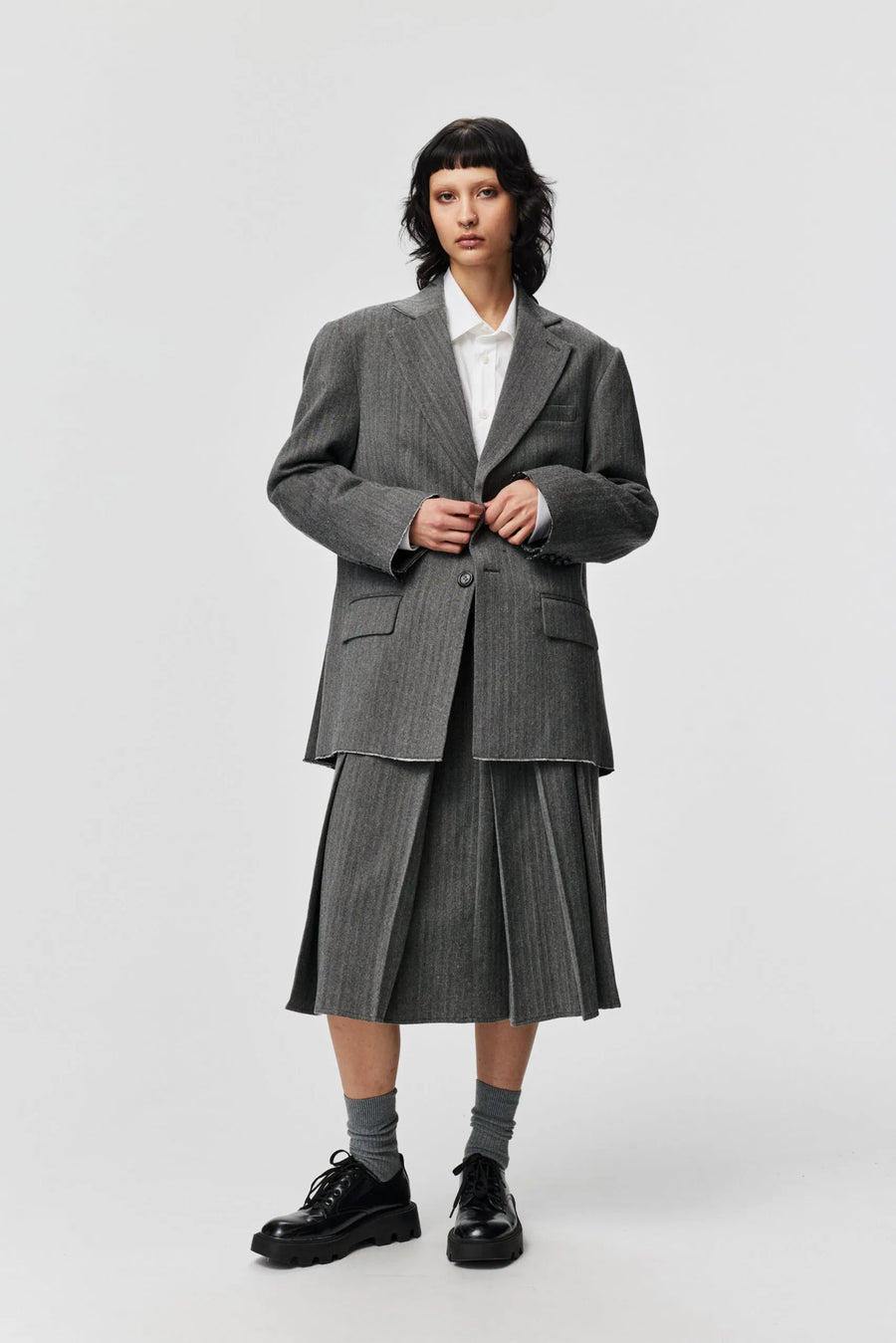 ADNYM LOKE JACKET IN GREY HERRINGBONE