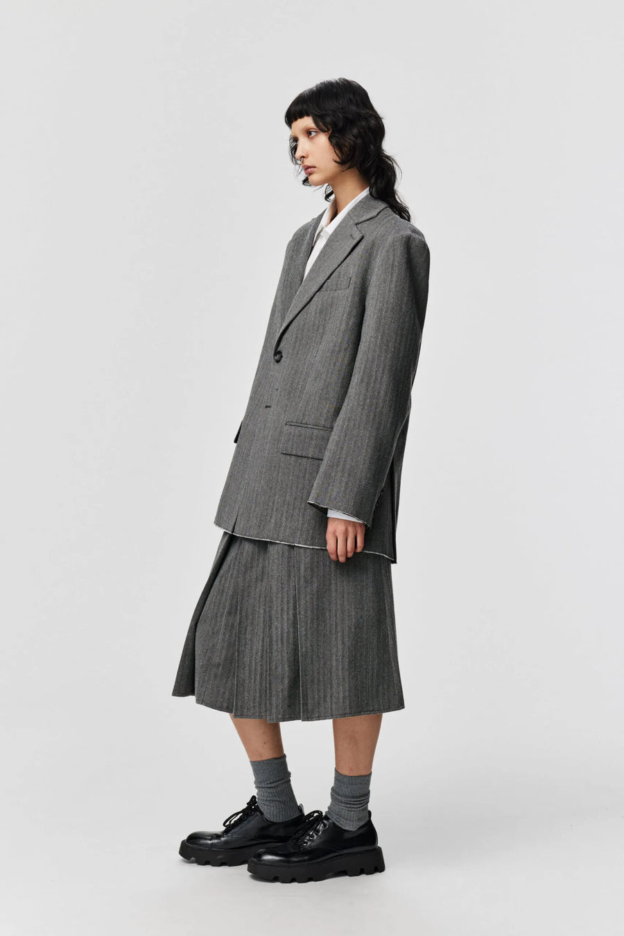 ADNYM LOKE JACKET IN GREY HERRINGBONE