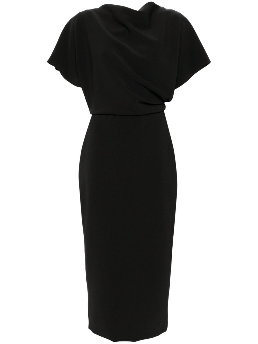 AMSALE DRAPED MIDI DRESS IN BLACK