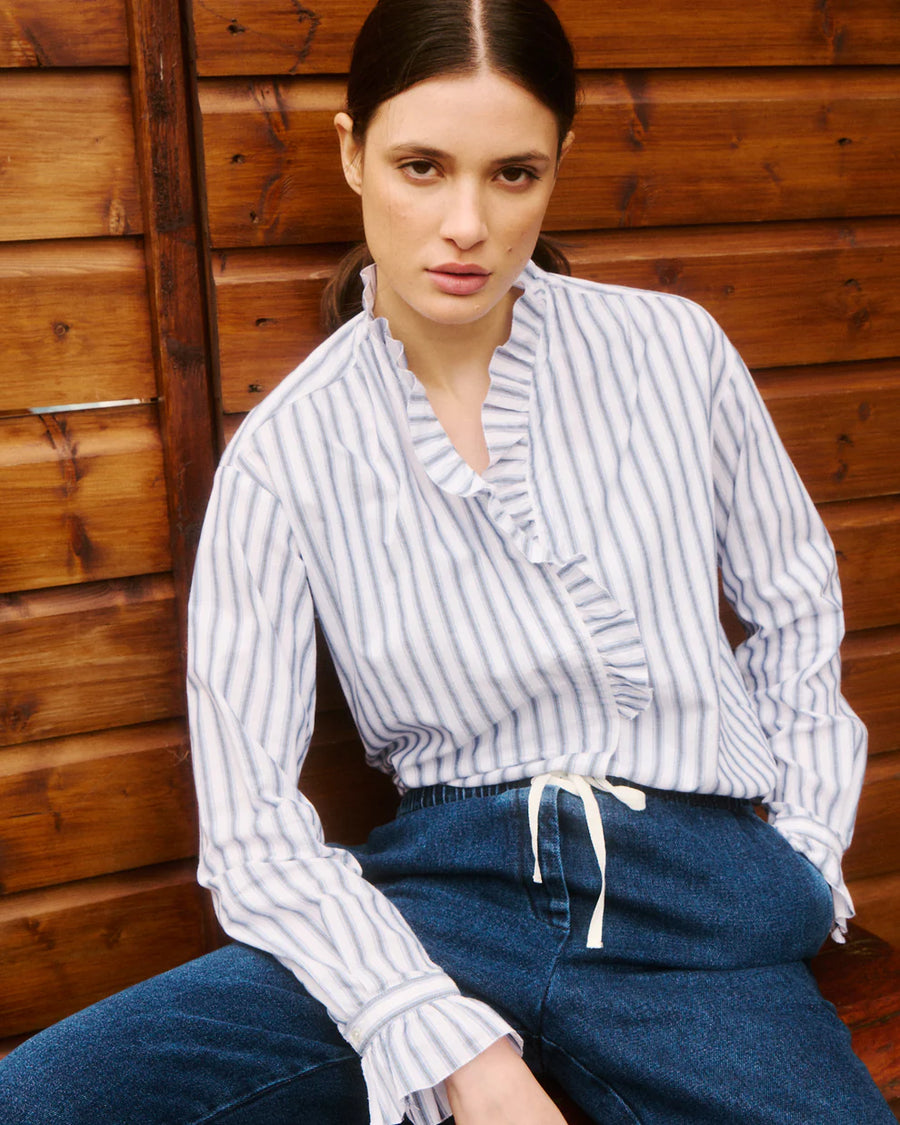 HARTFORD CARMELA SHIRT IN WHITE/BLUE STRIPE