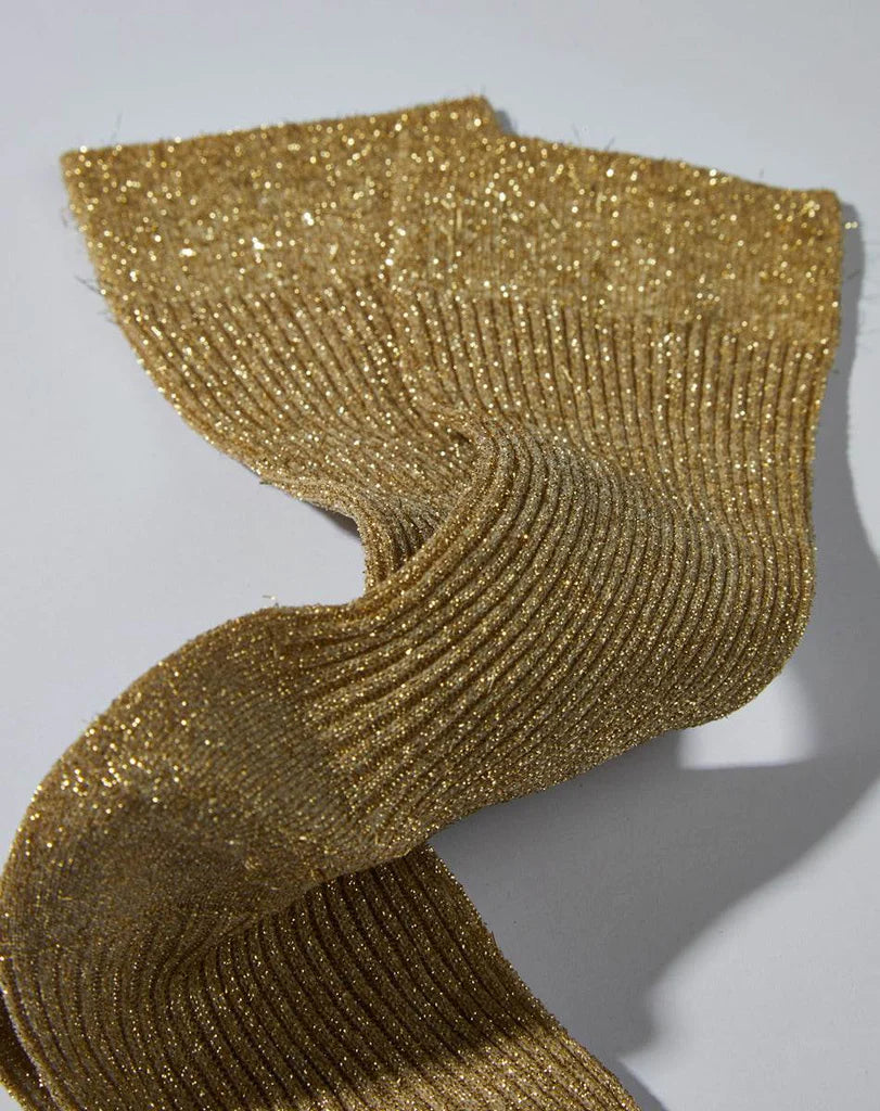 MARIA LA ROSA LUREX RIBBED MID-CALF SOCKS IN GOLD