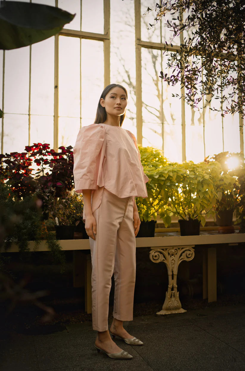 ROISIN LINNANE TAFFETA TWIG PANTS IN SHELL PINK