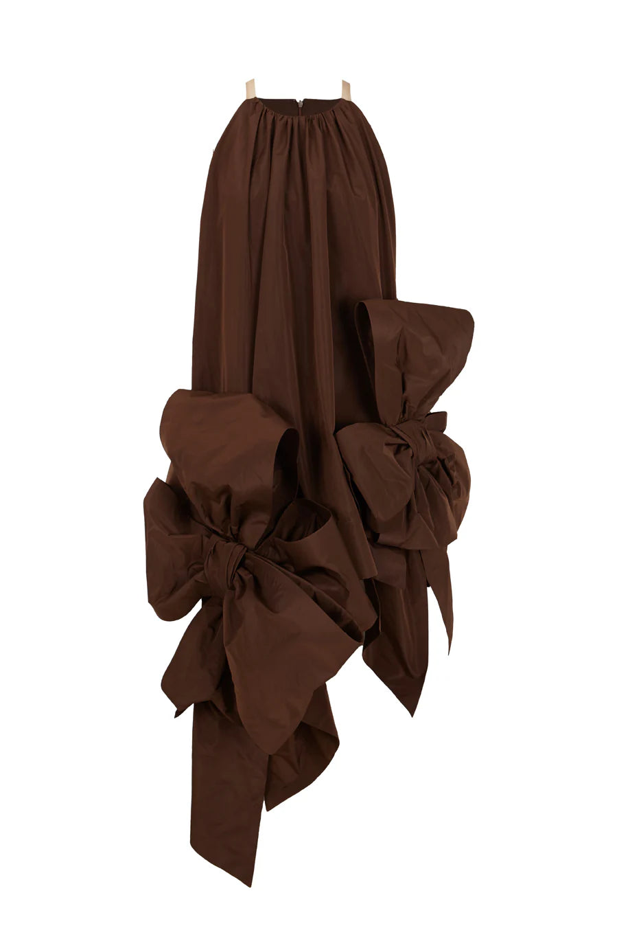 THE 2ND SKIN BROWN MINI SLEEVELESS TAFFETA DRESS WITH BOWS