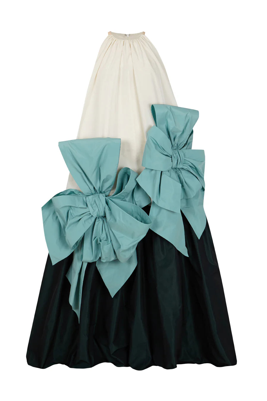 THE 2ND SKIN TRICOLOUR SLEEVELESS TAFFETA MAXI DRESS WITH MAXI BOWS