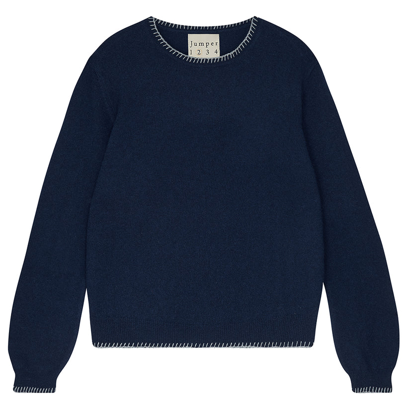 JUMPER 1234 BLANKET STITCH CREW NECK IN NAVY/MID GREY