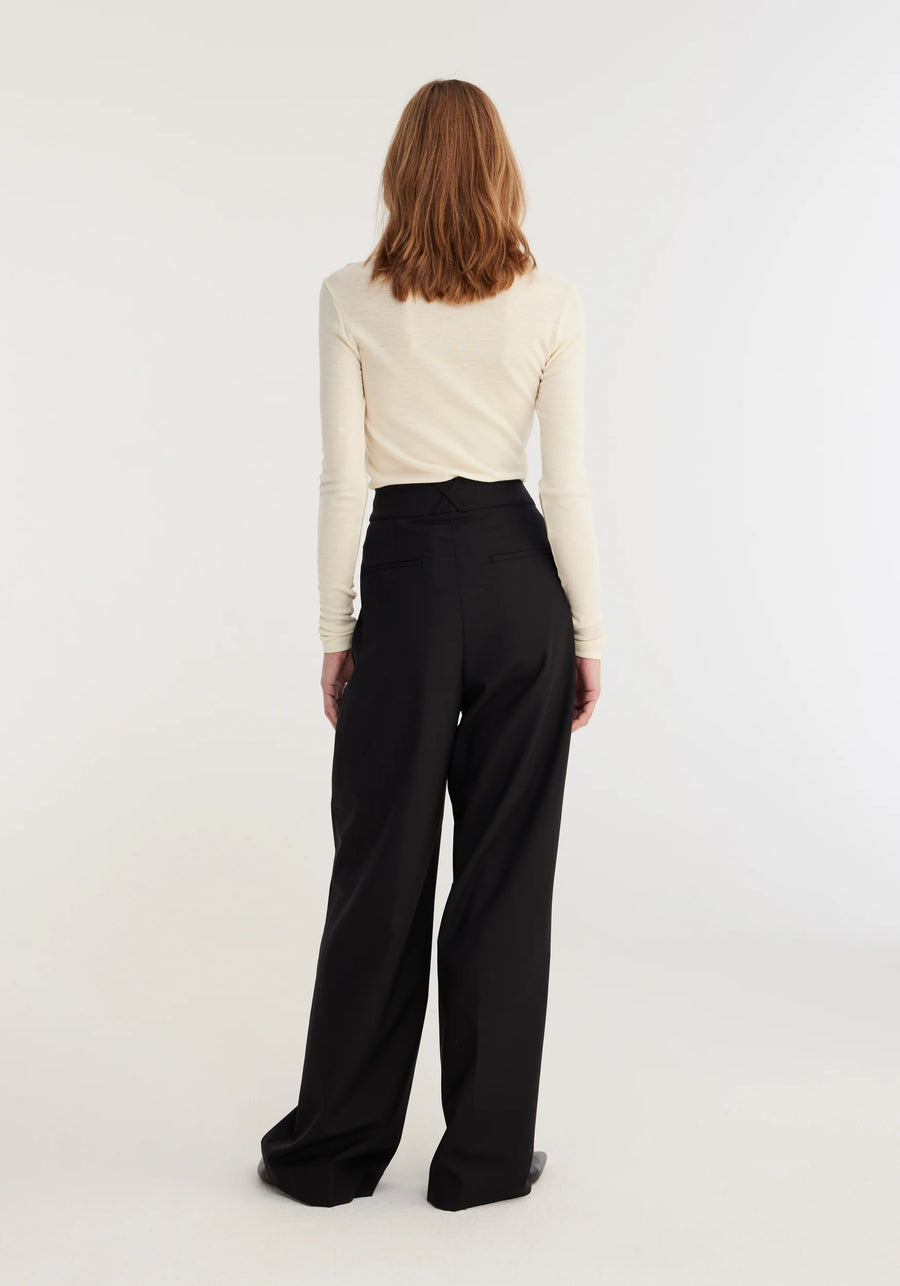 ROHE WIDE LEG TAILORED TROUSERS IN BLACK