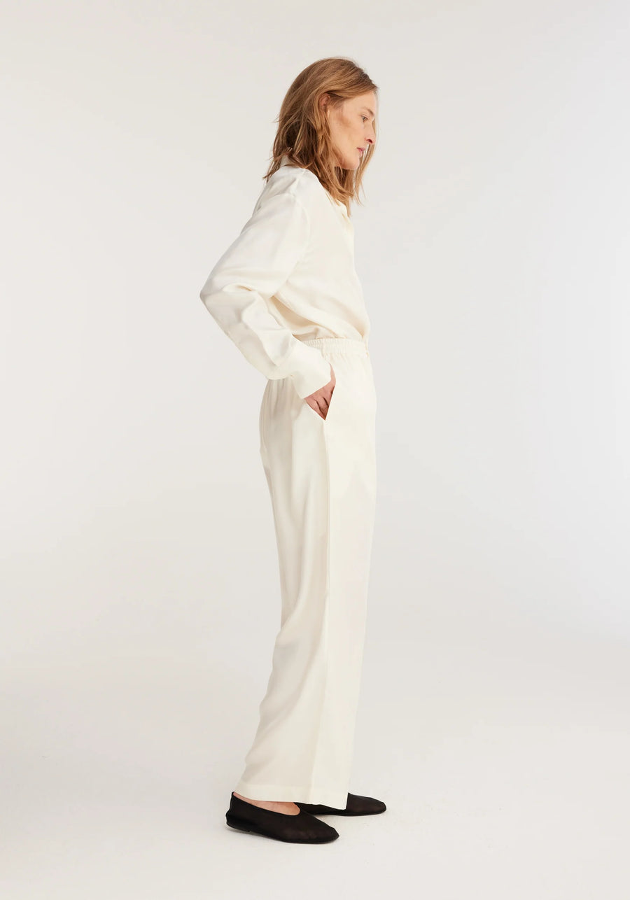 ROHE WIDE LEG SILK TROUSERS IN CREAM