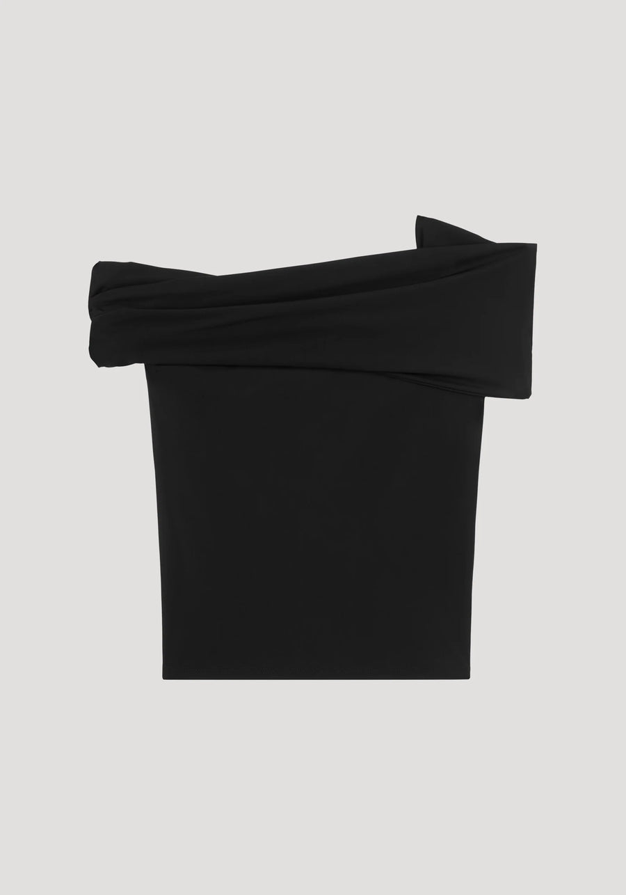 ROHE ASYMMETRICAL OFF SHOULDER TOP IN BLACK