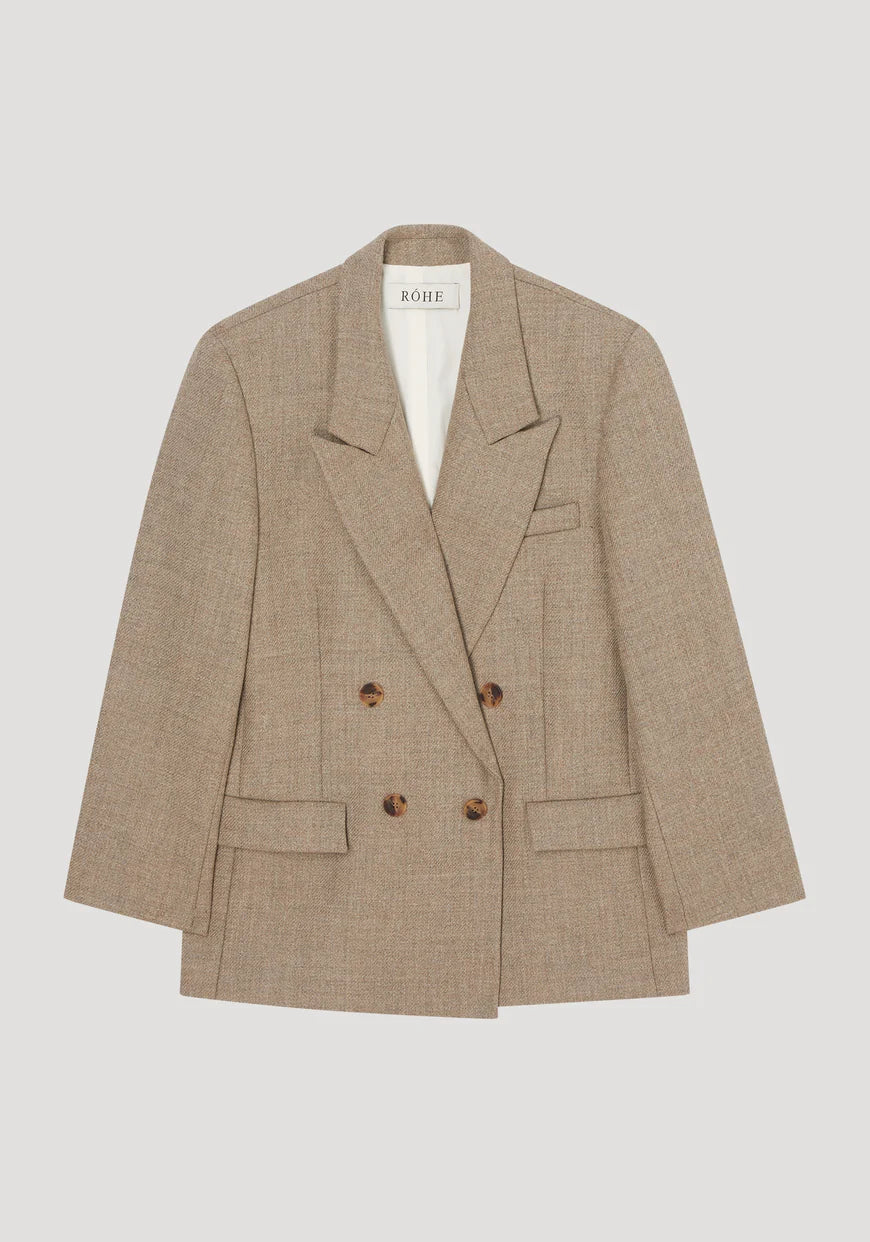 ROHE DOUBLE BREASTED TAILORED JACKET IN HAZELNUT MELANGE