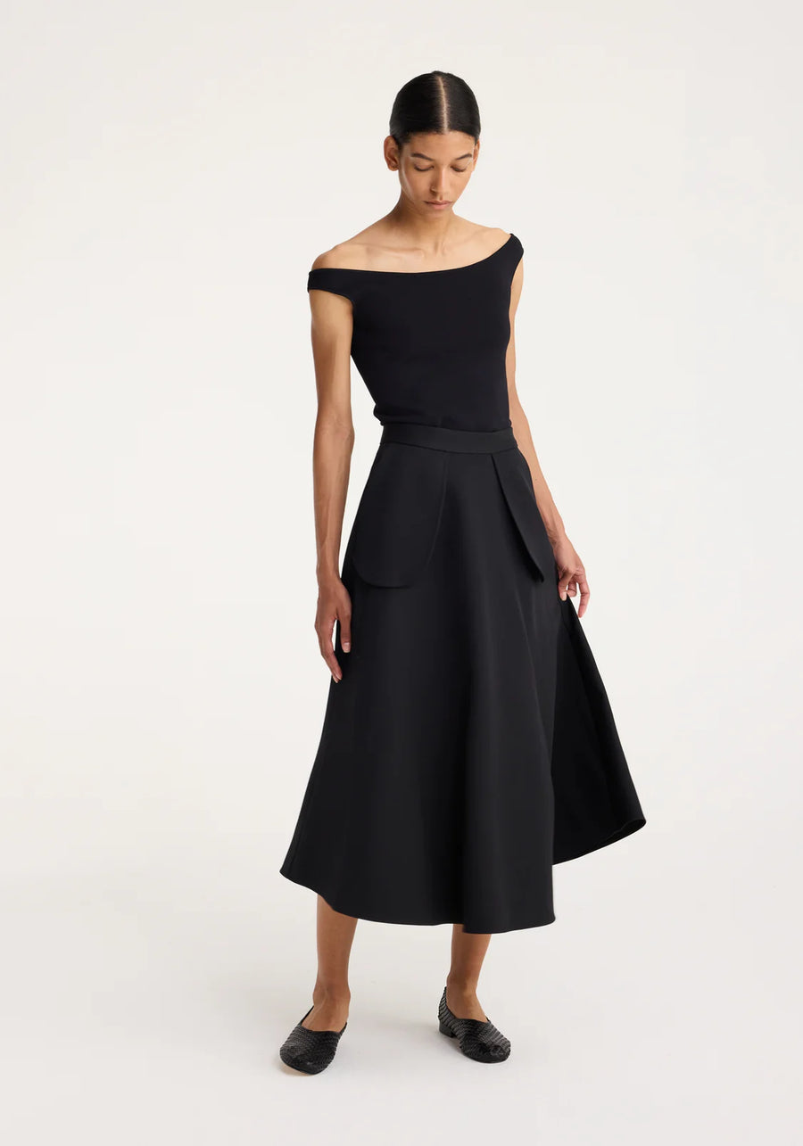 ROHE A-LINE EXTERNAL POCKET SKIRT IN BLACK