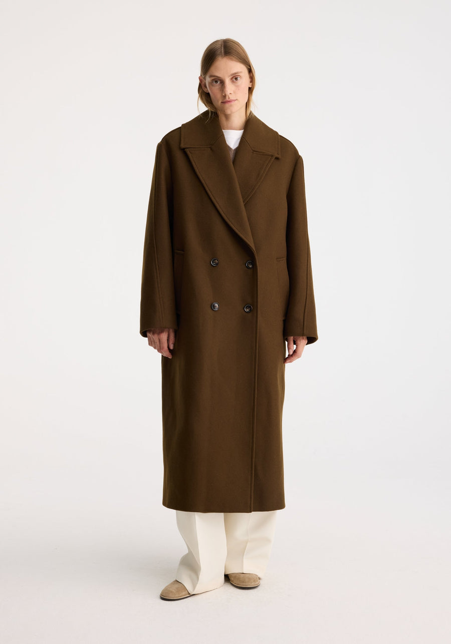 ROHE OVERSIZED DOUBLE BREASTED COAT IN OLIVE