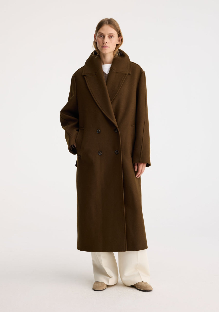 ROHE OVERSIZED DOUBLE BREASTED COAT IN OLIVE