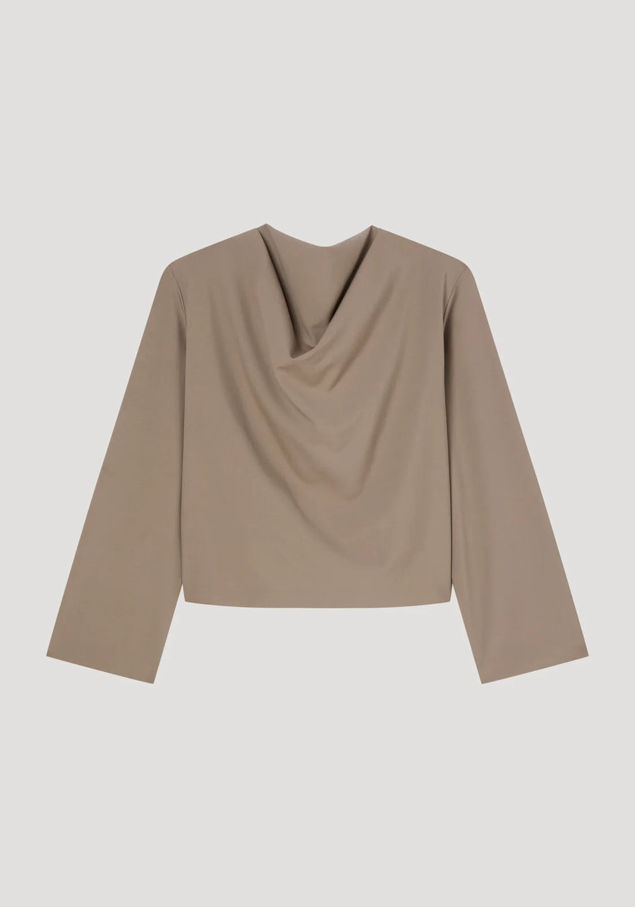 ROHE DRAPED WOOL TOP IN KHAKI