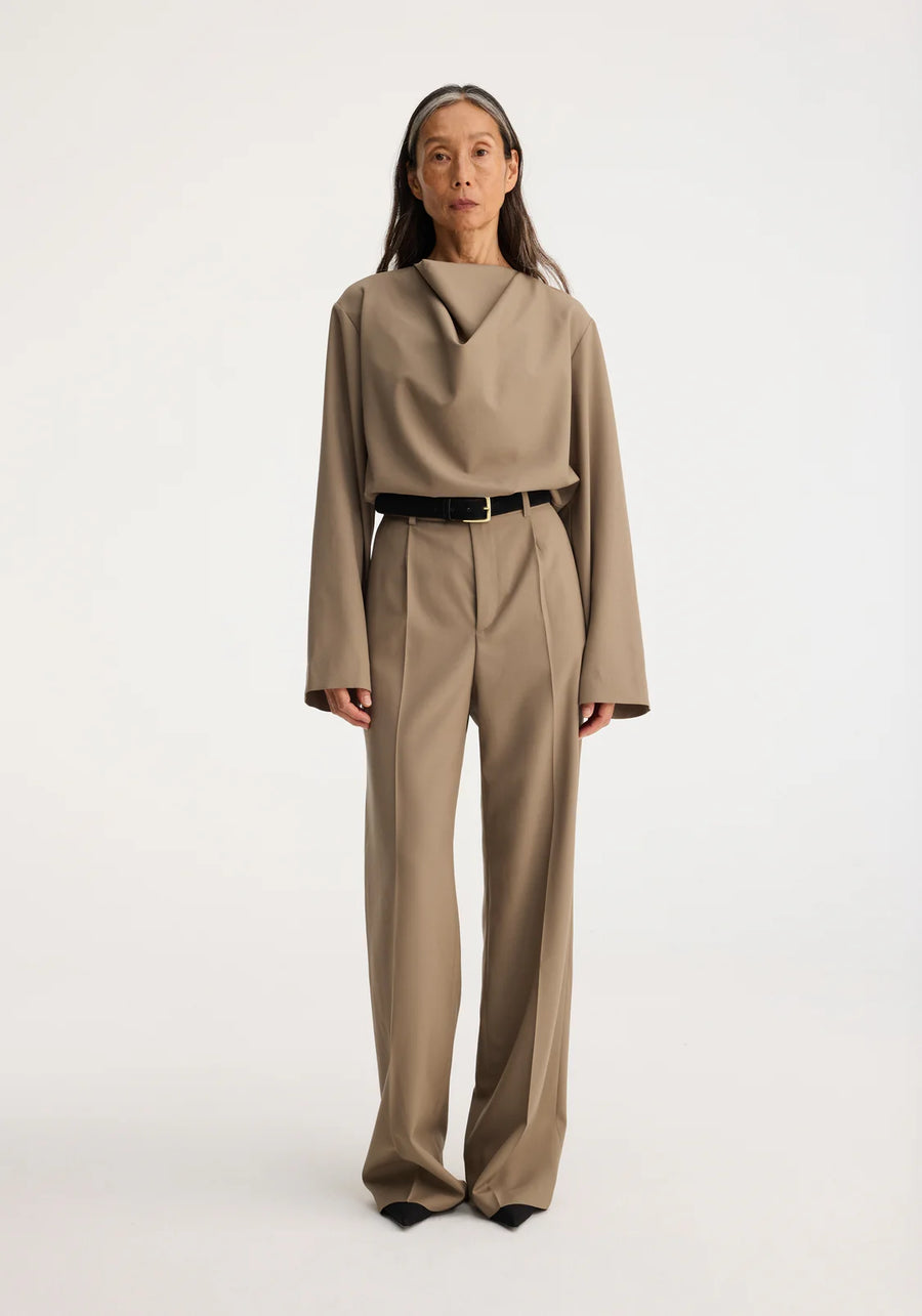 ROHE DRAPED WOOL TOP IN KHAKI