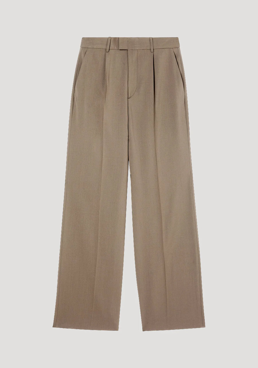 ROHE RELAXED SINGLE PLEATED TROUSERS IN KHAKI