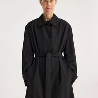 ROHE WOOL-NYLON WRAP COAT IN BLACK