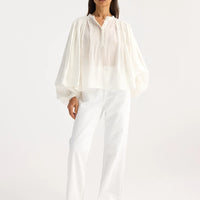 ROHE PLEATED RAMIE TOP IN OPTIC WHITE