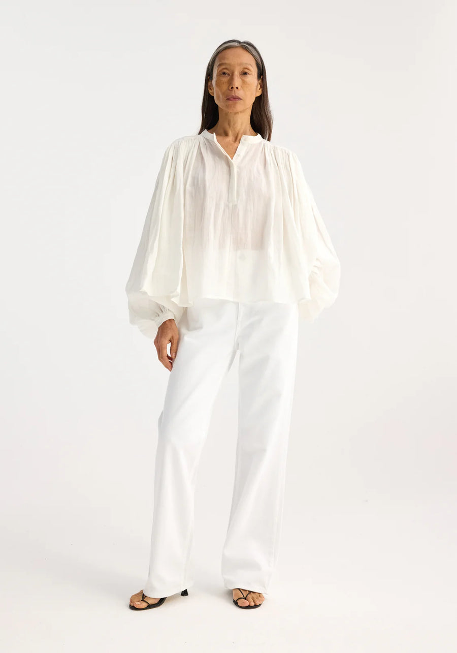 ROHE PLEATED RAMIE TOP IN OPTIC WHITE