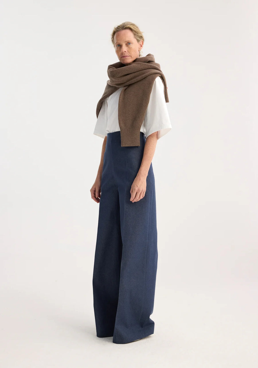 ROHE PALAZZO-LEG DENIM TROUSERS IN INDIGO