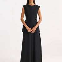 ROHE OPEN BACK DREESS WITH INTEGRATED SILK SKIRT IN BLACK
