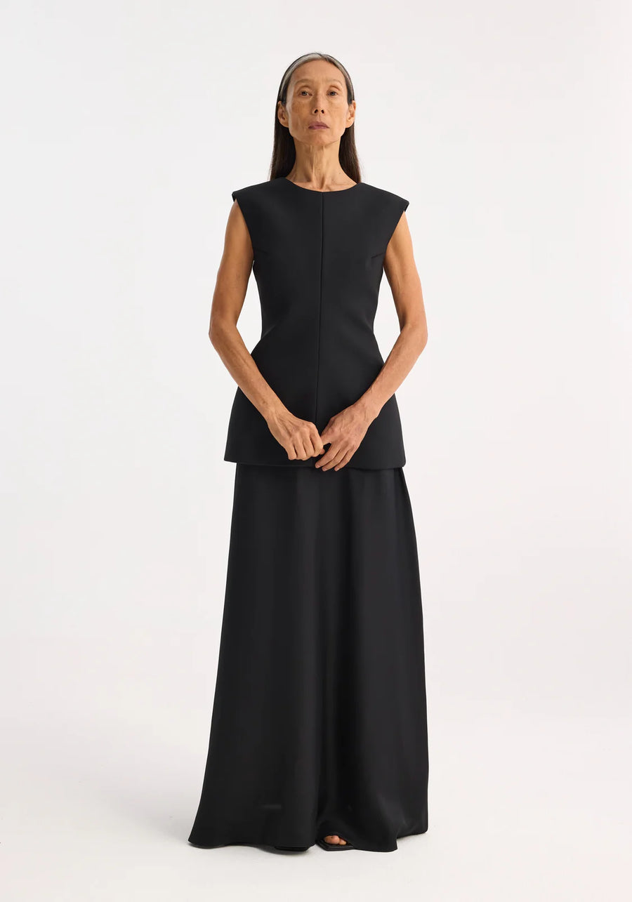ROHE OPEN BACK DREESS WITH INTEGRATED SILK SKIRT IN BLACK