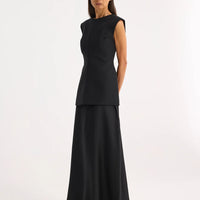 ROHE OPEN BACK DREESS WITH INTEGRATED SILK SKIRT IN BLACK