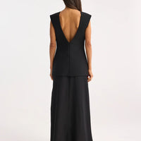 ROHE OPEN BACK DREESS WITH INTEGRATED SILK SKIRT IN BLACK