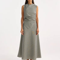 ROHE SLEEVELESS TWISTED MINI-CHECK DRESS IN CREAM/BLACK