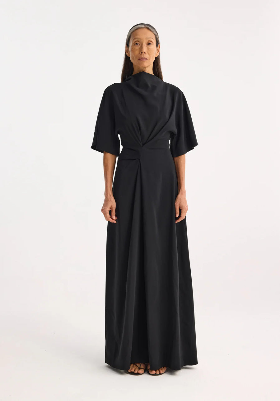 ROHE DRAPED TWISTED DRESS IN BLACK