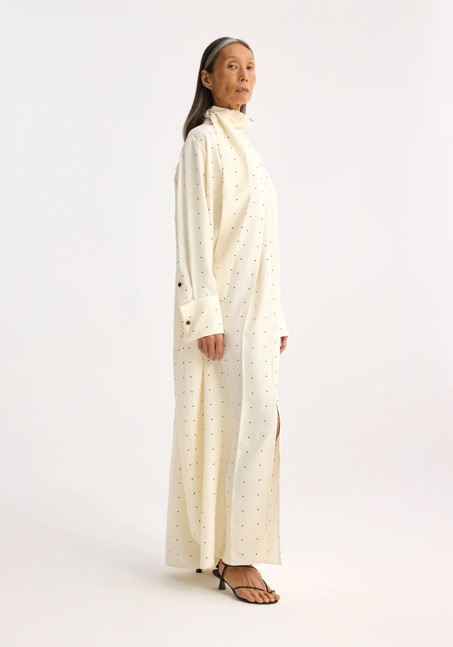 ROHE CREAM/BLACK DOTTED SILK DRESS