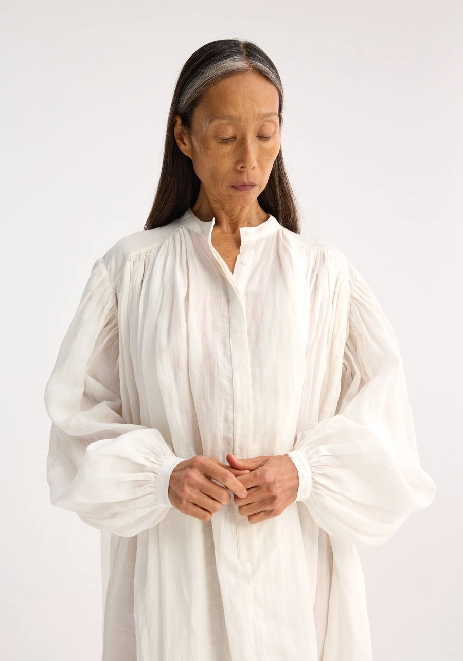 ROHE PLEATED DRESS IN OPTIC WHITE