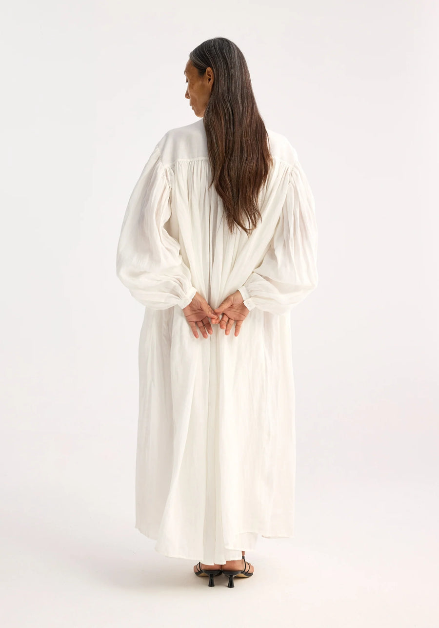 ROHE PLEATED DRESS IN OPTIC WHITE