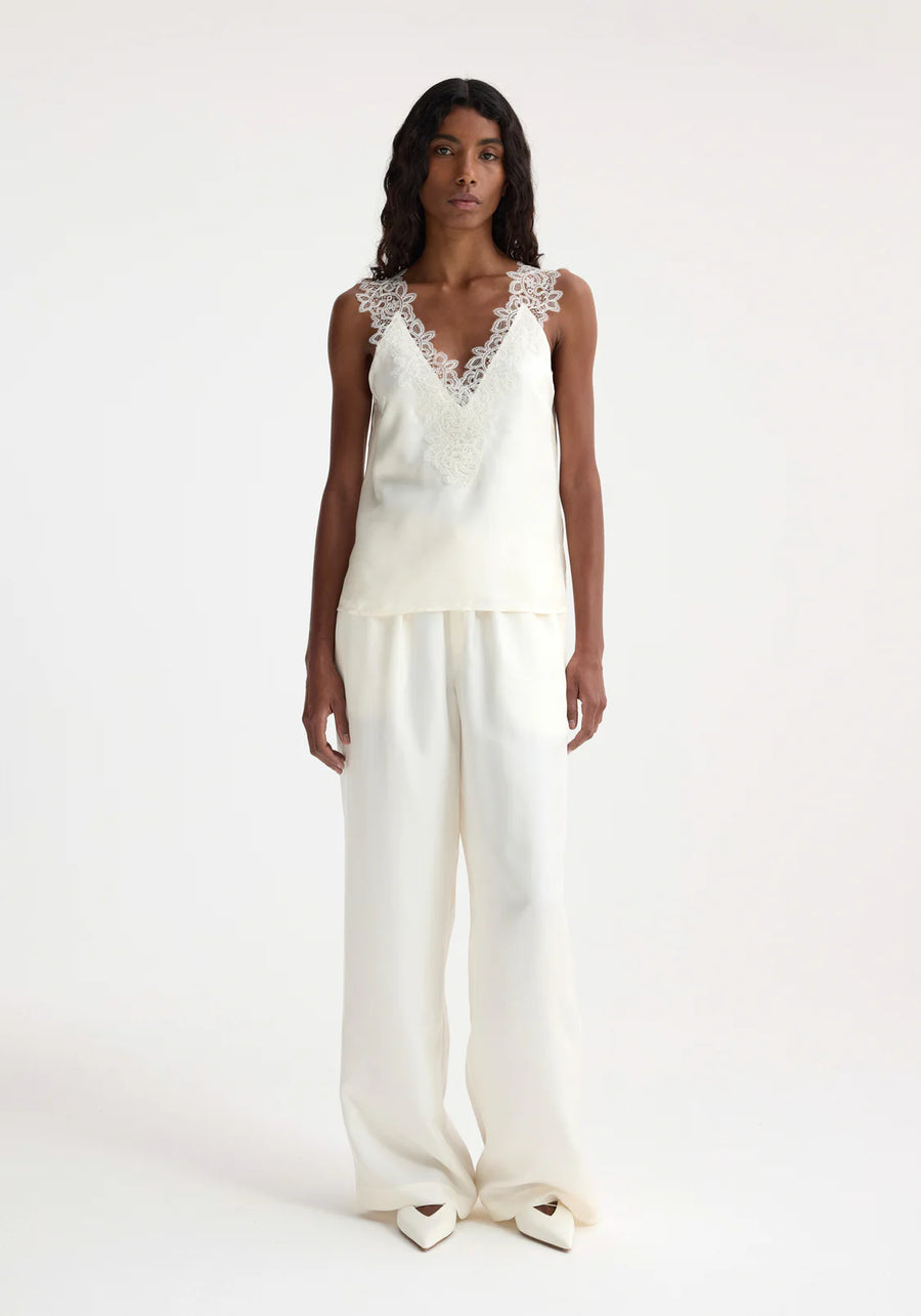 ROHE SILK LACE CAMISOLE TOP IN CREAM