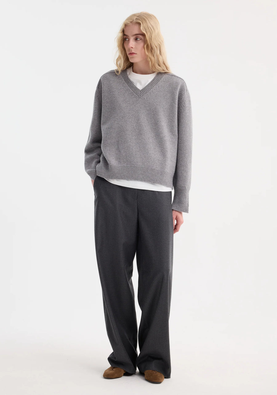 ROHE SLEEVE WRAP JUMPER IN MID-GREY MELANGE