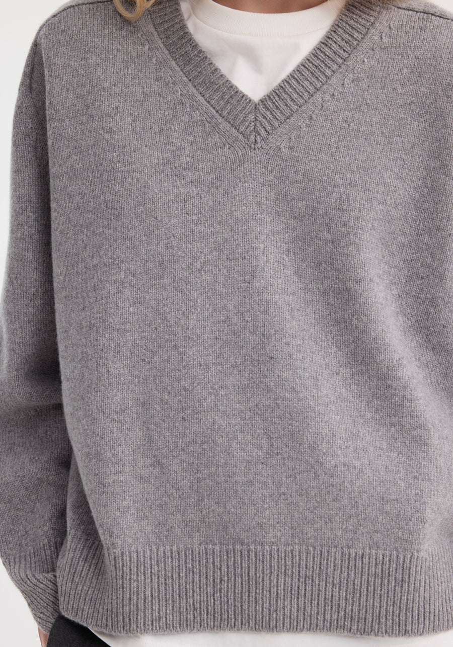 ROHE SLEEVE WRAP JUMPER IN MID-GREY MELANGE