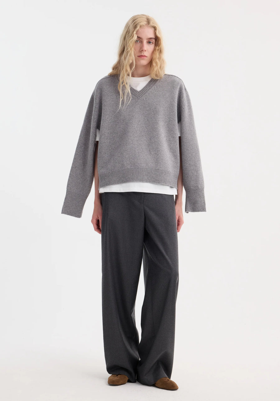 ROHE SLEEVE WRAP JUMPER IN MID-GREY MELANGE