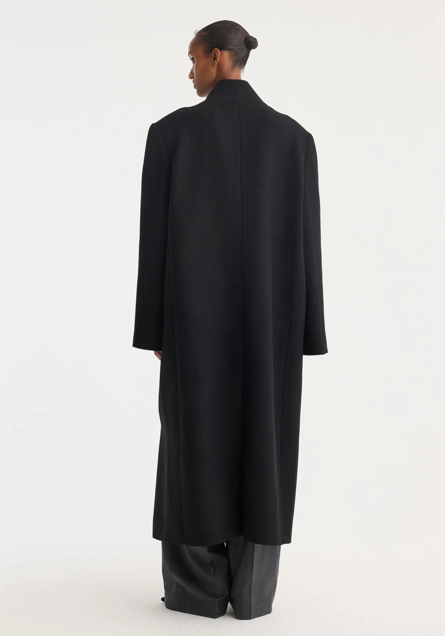 ROHE MANDARIN WOOL COAT IN BLACK