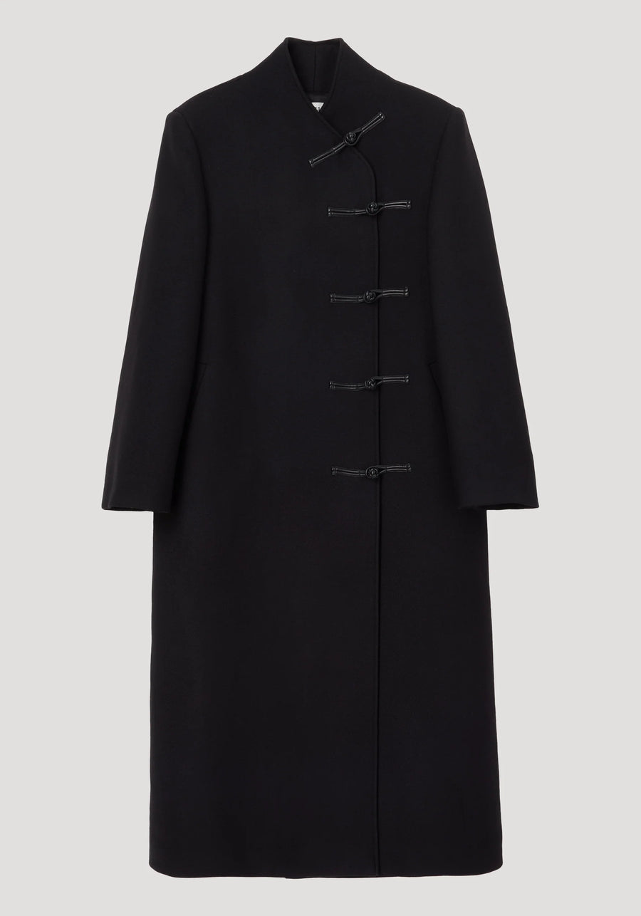 ROHE MANDARIN WOOL COAT IN BLACK